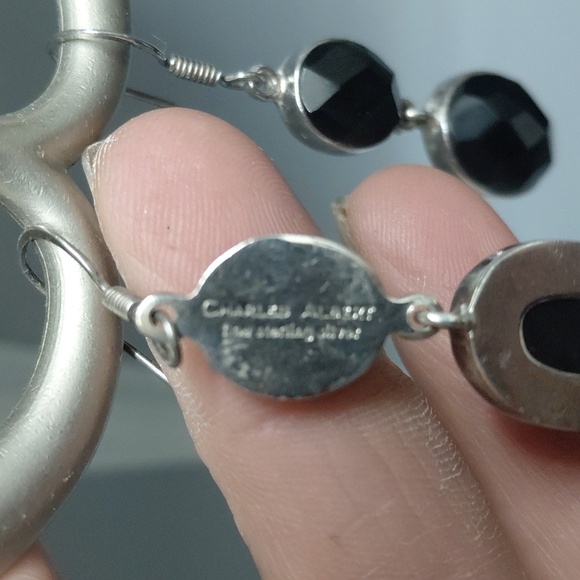 Charles Albert Black Onyx And Sterling Silver Dangle Earrings - Picture 5 of 5